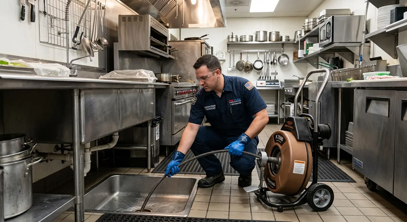 Commercial drain cleaning service in a restaurant kitchen in Herculaneum